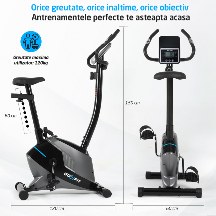 Bicicleta Fitness GO4FIT® Model GF110, Volanta Magnetica 4kg, Aplicatii Bluetooth, Kinomap, Zwift, FitShow, Greutate Maxima 120kg, Viteza, Puls, Distanta, Timp, Calorii, Suport Telefon Mobil [3]