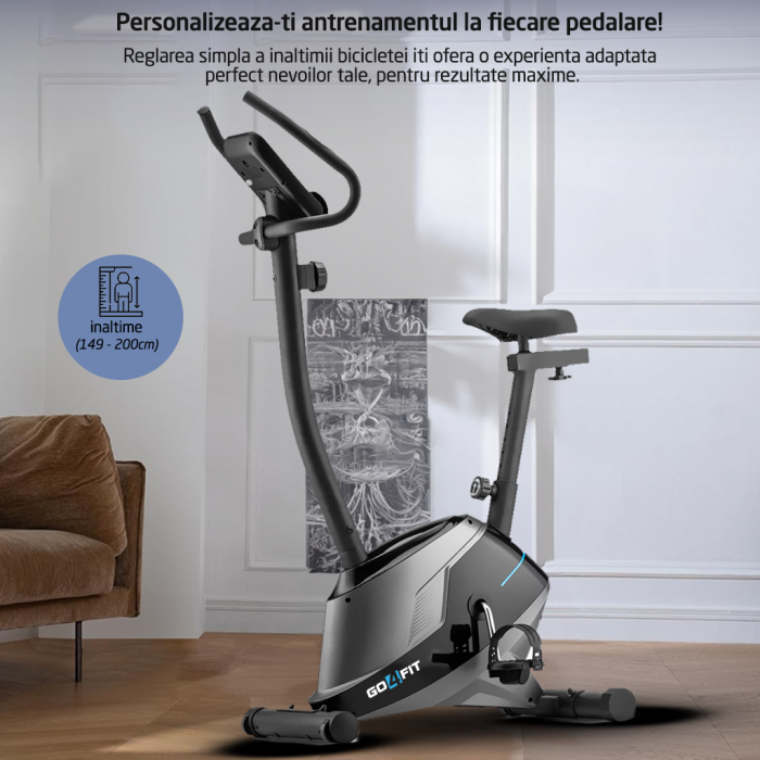 Bicicleta Fitness GO4FIT® Model GF110, Volanta Magnetica 4kg, Aplicatii Bluetooth, Kinomap, Zwift, FitShow, Greutate Maxima 120kg, Viteza, Puls, Distanta, Timp, Calorii, Suport Telefon Mobil [7]