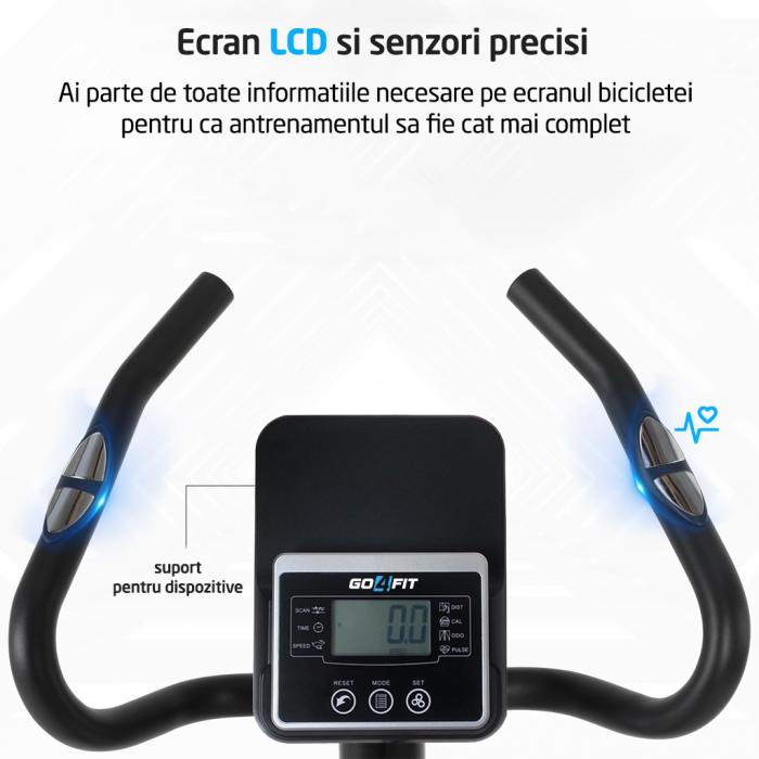Bicicleta Fitness GO4FIT® Model GF110, Volanta Magnetica 4kg, Aplicatii Bluetooth, Kinomap, Zwift, FitShow, Greutate Maxima 120kg, Viteza, Puls, Distanta, Timp, Calorii, Suport Telefon Mobil [2]