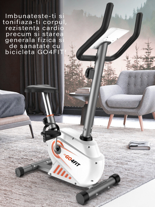 Bicicleta fitness magnetica, GO4FIT, model GF100, greutate maxima utilizator 130 kg, functii: timp, viteza, distanta, calorii, puls, volanta 2.5 kg, 8 niveluri de rezistenta [8]