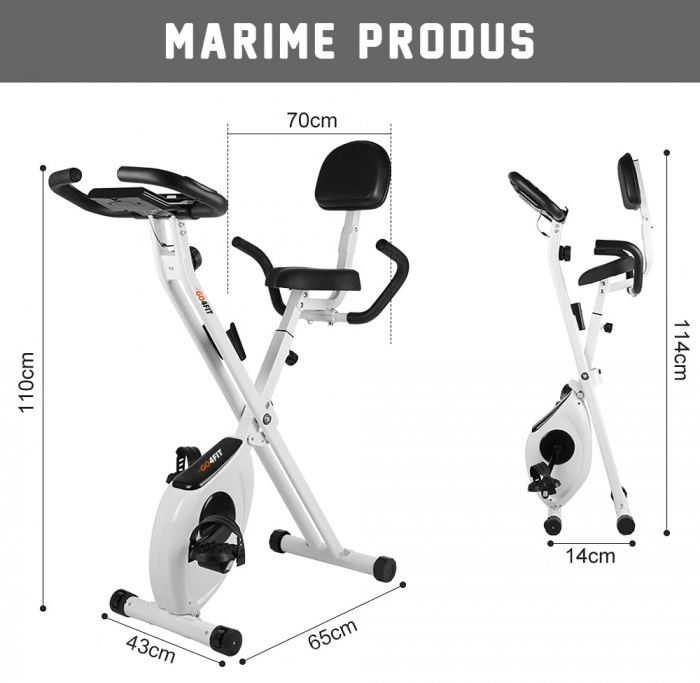 Bicicleta fitness magnetica, GO4FIT, model GF300, verticala, pliabila, volanta 1.6 kg, greutate maxima utilizator 100 kg, functii: timp, viteza, distanta, calorii, puls, 8 niveluri de rezistenta [4]