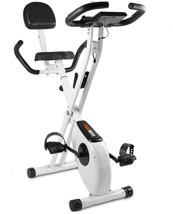 Bicicleta fitness magnetica, GO4FIT, model GF300, verticala, pliabila, volanta 1.6 kg, greutate maxima utilizator 100 kg, functii: timp, viteza, distanta, calorii, puls, 8 niveluri de rezistenta [12]