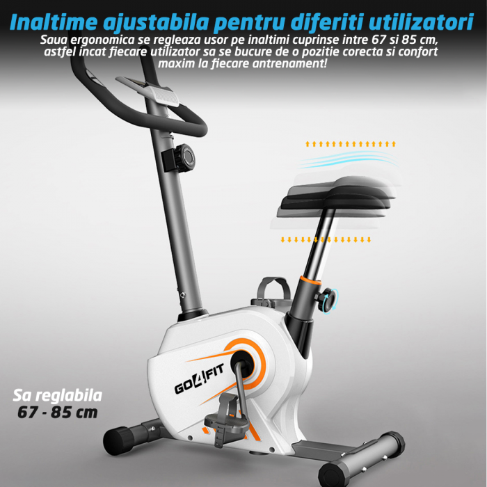 Bicicleta Magnetica Fitness GO4FIT®, Model GF100, Volanta 3 kg, 8 Niveluri Intensitate, Greutate Maxima 130 kg, Rezistenta Magnetica Ajustabila, Monitorizare: Distanta, Viteza, Calorii, Timp [8]