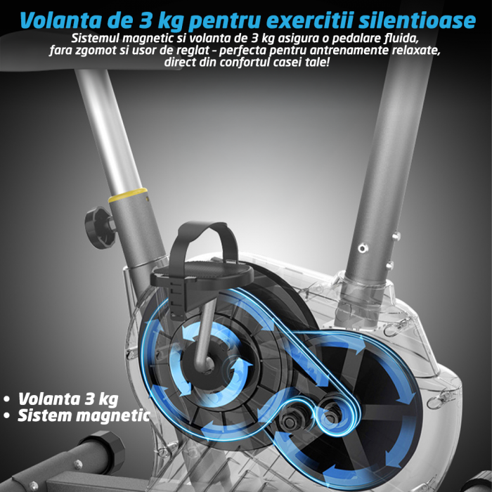 Bicicleta Magnetica Fitness GO4FIT®, Model GF100, Volanta 3 kg, 8 Niveluri Intensitate, Greutate Maxima 130 kg, Rezistenta Magnetica Ajustabila, Monitorizare: Distanta, Viteza, Calorii, Timp [5]