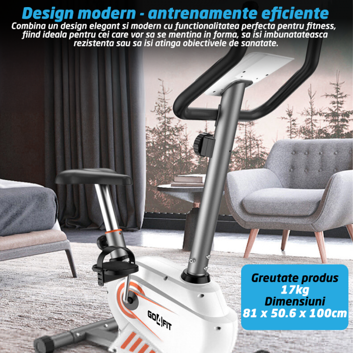 Bicicleta Magnetica Fitness GO4FIT®, Model GF100, Volanta 3 kg, 8 Niveluri Intensitate, Greutate Maxima 130 kg, Rezistenta Magnetica Ajustabila, Monitorizare: Distanta, Viteza, Calorii, Timp [4]