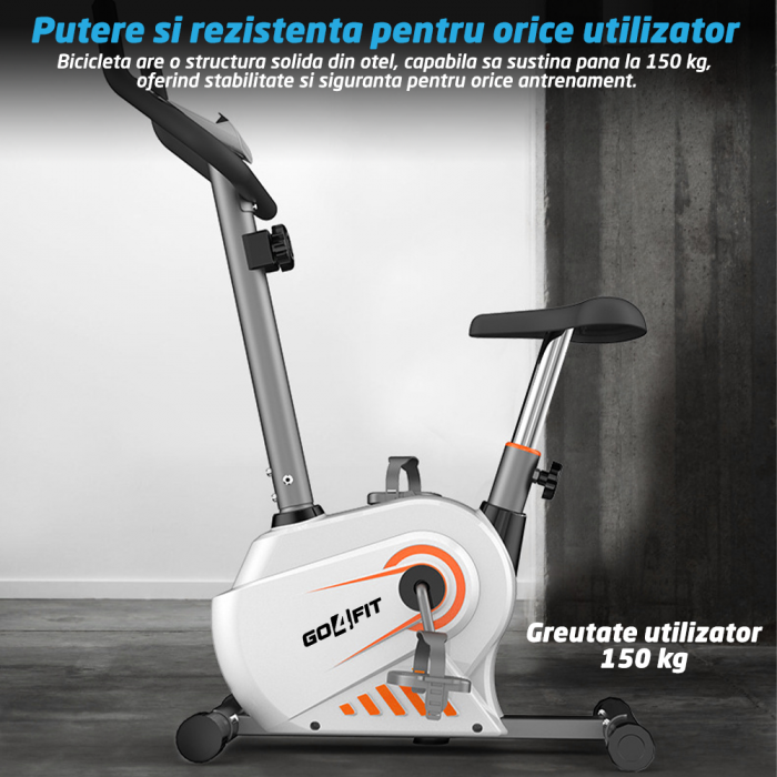 Bicicleta Magnetica Fitness GO4FIT®, Model GF100, Volanta 3 kg, 8 Niveluri Intensitate, Greutate Maxima 130 kg, Rezistenta Magnetica Ajustabila, Monitorizare: Distanta, Viteza, Calorii, Timp [3]