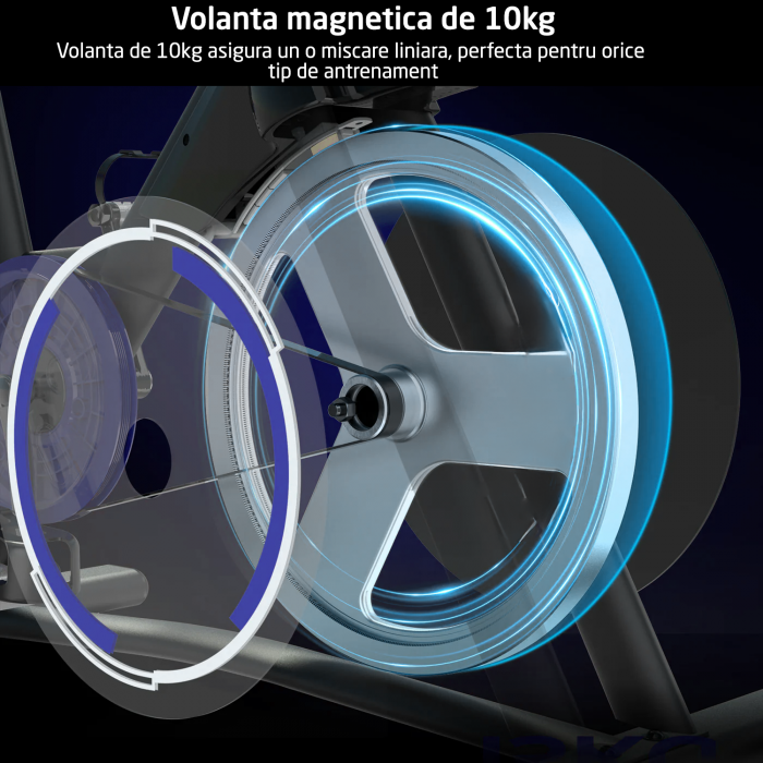 Bicicleta Spinning Magnetica GO4FIT® Model GF210, Volanta 10 kg, Rezistenta Ajustabila, Greutate Maxima Utilizator 130 kg, Bluetooth, Aplicatii Fitness Telefon, Monitor, Distanta, Viteza, Calorii [4]