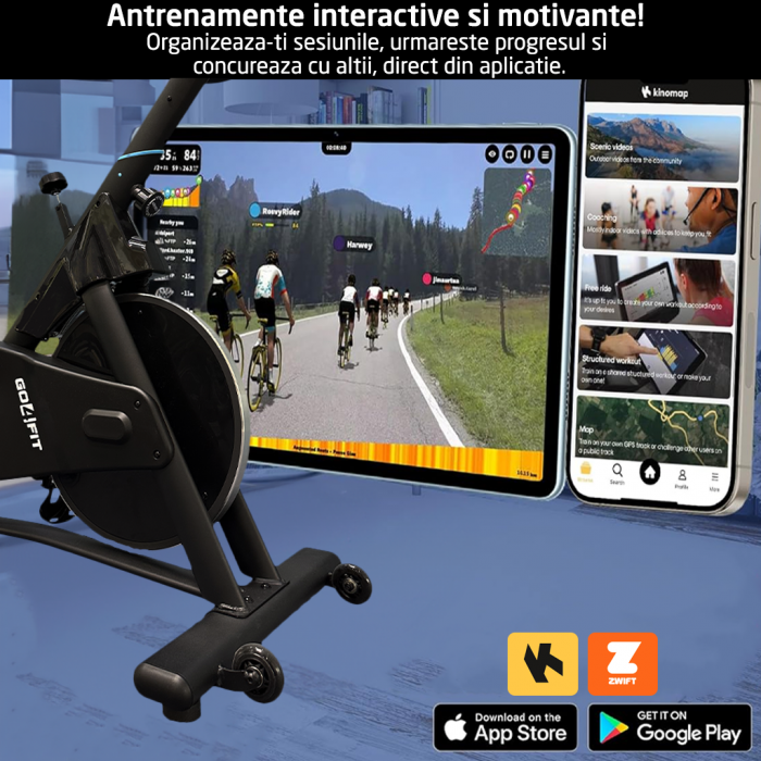 Bicicleta Spinning Magnetica GO4FIT® Model GF210, Volanta 10 kg, Rezistenta Ajustabila, Greutate Maxima Utilizator 130 kg, Bluetooth, Aplicatii Fitness Telefon, Monitor, Distanta, Viteza, Calorii [7]