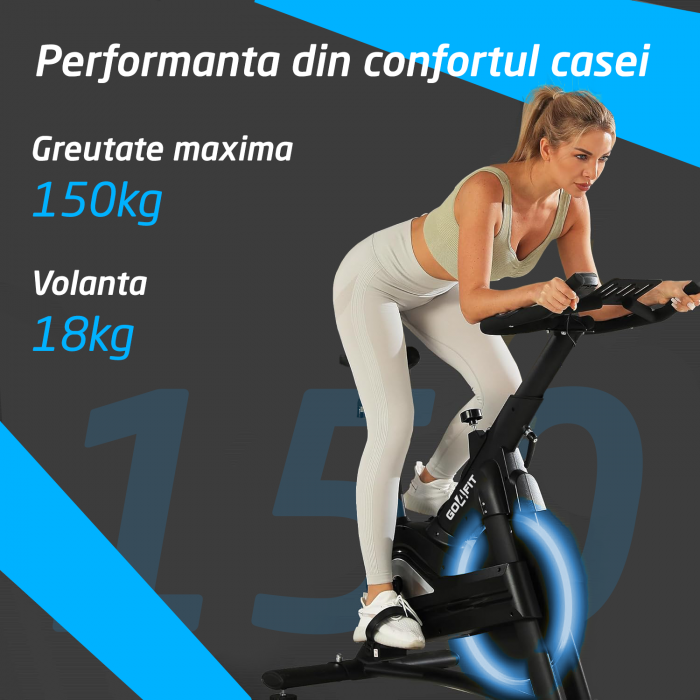 Bicicleta Spinning Magnetica GO4FIT® Model GF220 PRO, Volanta 18kg, Rezistenta Ajustabila, Greutate Maxima Utilizator 150kg, Bluetooth, Aplicatii Fitness Telefon, Monitor, Distanta, Viteza, Calorii [2]