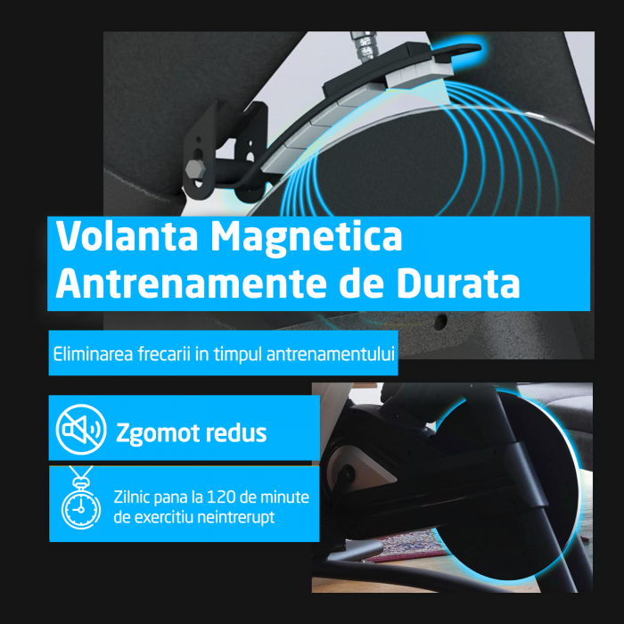 Bicicleta Spinning Magnetica GO4FIT® Model GF220 PRO, Volanta 18kg, Rezistenta Ajustabila, Greutate Maxima Utilizator 150kg, Bluetooth, Aplicatii Fitness Telefon, Monitor, Distanta, Viteza, Calorii [4]