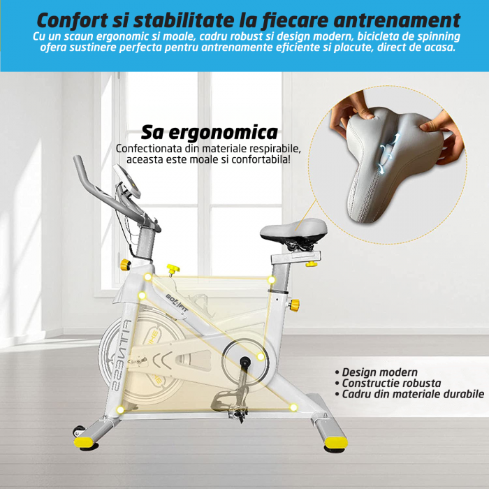 Bicicleta Spinning Magnetica Fitness GO4FIT®, Model GF200, Volanta 10kg, Greutate Maxima 150kg, Rezistenta Magnetica Ajustabila, Monitorizare Activitate: Distanta, Viteza, Calorii, Timp, Puls [3]