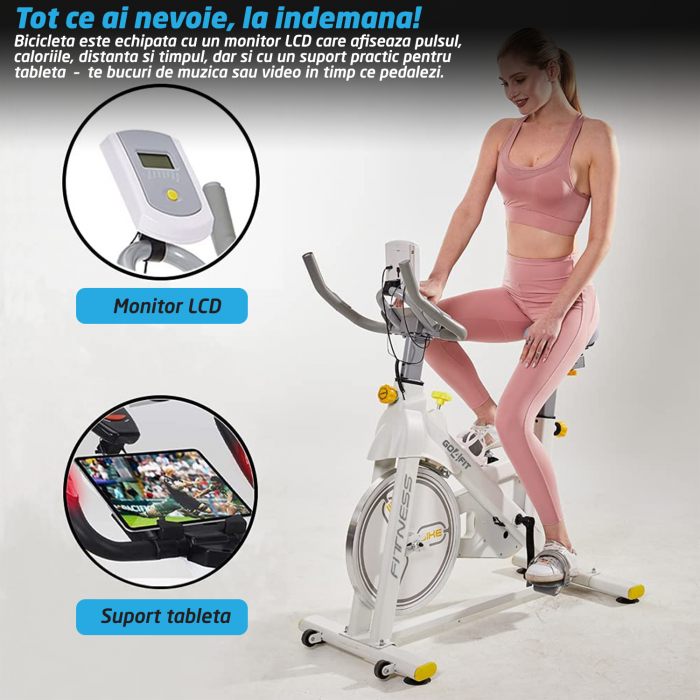 Bicicleta Spinning Magnetica Fitness GO4FIT®, Model GF200, Volanta 10kg, Greutate Maxima 150kg, Rezistenta Magnetica Ajustabila, Monitorizare Activitate: Distanta, Viteza, Calorii, Timp, Puls [9]
