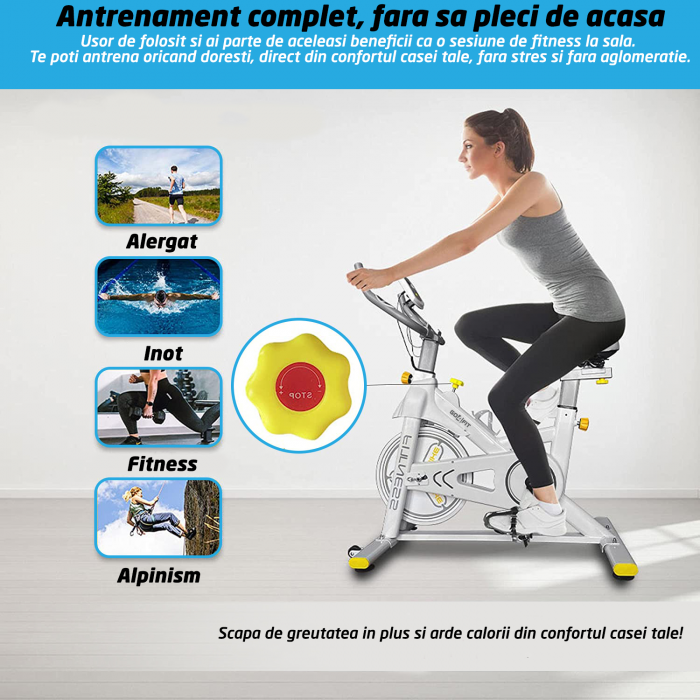 Bicicleta Spinning Magnetica Fitness GO4FIT®, Model GF200, Volanta 10kg, Greutate Maxima 150kg, Rezistenta Magnetica Ajustabila, Monitorizare Activitate: Distanta, Viteza, Calorii, Timp, Puls [6]