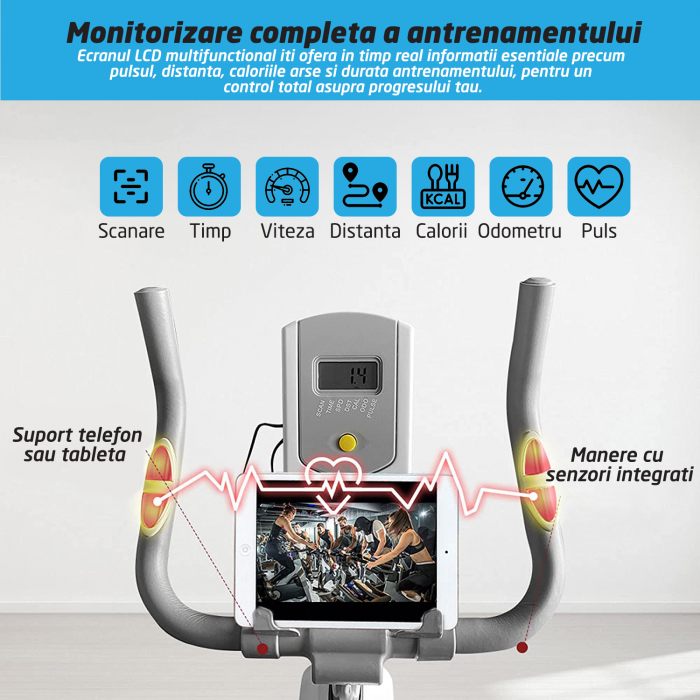 Bicicleta Spinning Magnetica Fitness GO4FIT®, Model GF200, Volanta 10kg, Greutate Maxima 150kg, Rezistenta Magnetica Ajustabila, Monitorizare Activitate: Distanta, Viteza, Calorii, Timp, Puls [4]