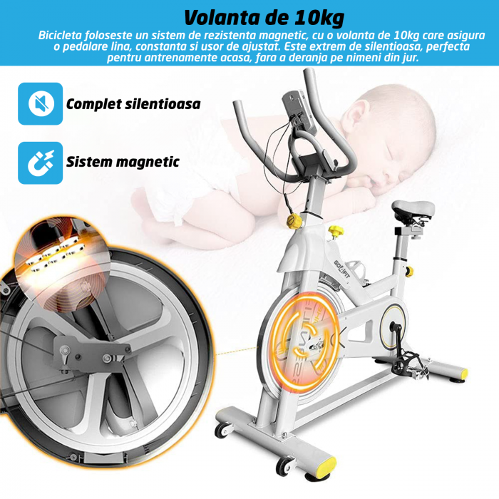 Bicicleta Spinning Magnetica Fitness GO4FIT®, Model GF200, Volanta 10kg, Greutate Maxima 150kg, Rezistenta Magnetica Ajustabila, Monitorizare Activitate: Distanta, Viteza, Calorii, Timp, Puls [5]