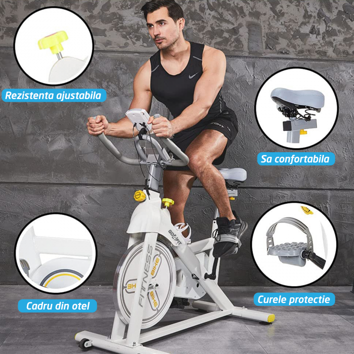 Bicicleta Spinning Magnetica Fitness GO4FIT®, Model GF200, Volanta 10kg, Greutate Maxima 150kg, Rezistenta Magnetica Ajustabila, Monitorizare Activitate: Distanta, Viteza, Calorii, Timp, Puls [10]