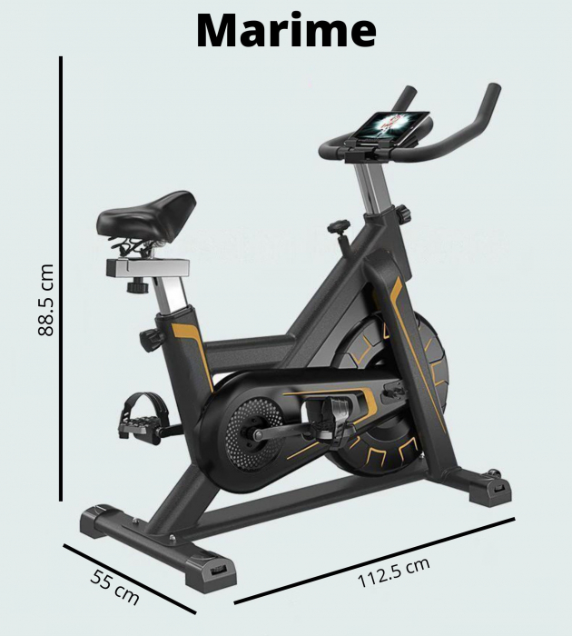 Bicicleta spinning pentru fitness, GO4FIT®, model GF500, volanta 5kg, greutate maxima utilizator 150 kg, functii: timp, viteza, distanta, calorii, puls, culoare negru/crem [5]