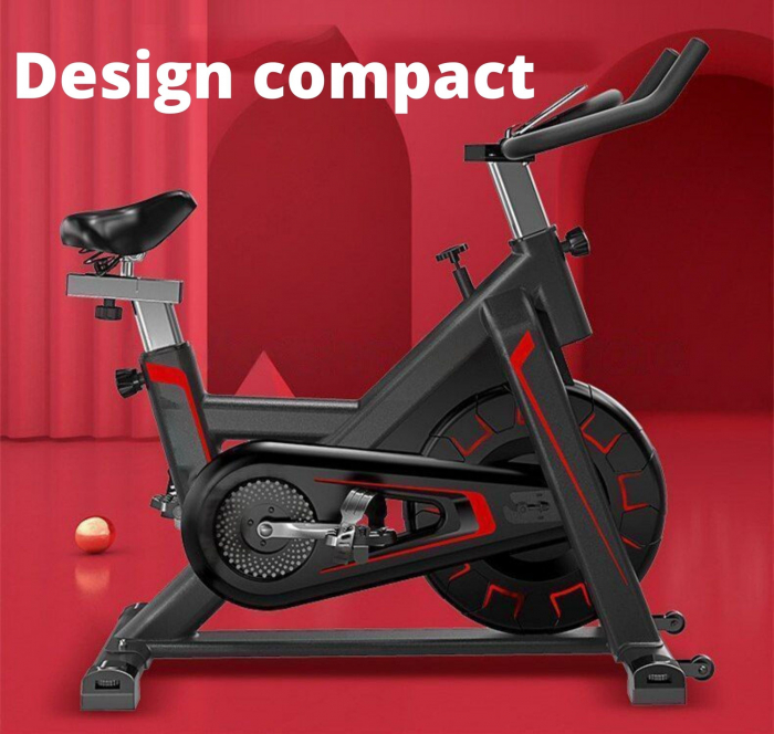Bicicleta spinning pentru fitness, GO4FIT®, model GF500, volanta 5kg, greutate maxima utilizator 150 kg, functii: timp, viteza, distanta, calorii, puls, culoare negru/rosu [9]