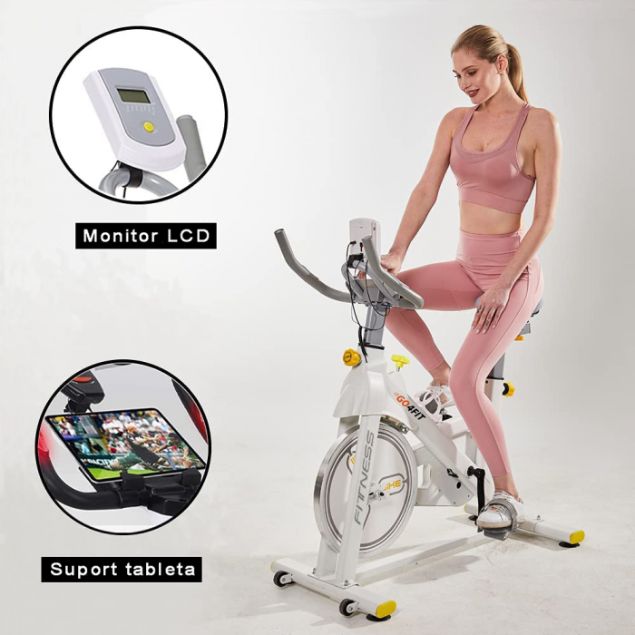 Bicicleta spinning magnetica pentru fitness, GO4FIT, model GF200, volanta 10kg, greutate maxima utilizator 150 kg, functii: timp, viteza, distanta, calorii, puls [6]