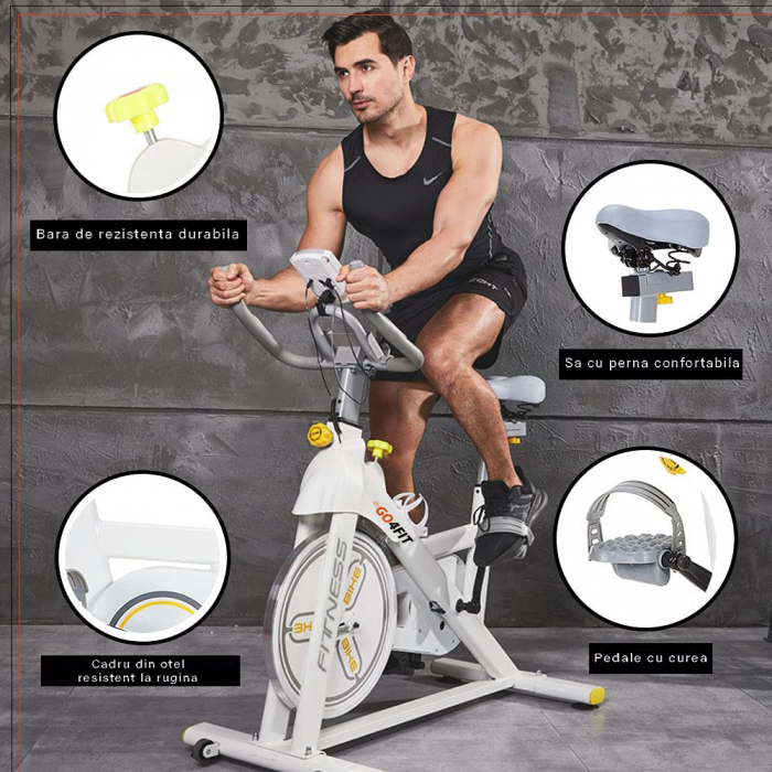 RESIGILAT - Bicicleta spinning pentru fitness, GO4FIT, model GF200, volanta 10kg, greutate maxima utilizator 150 kg, functii: timp, viteza, distanta, calorii, puls [7]