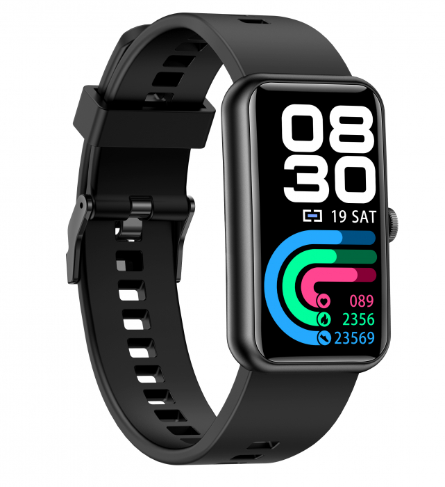 RESIGLAT - Bratara fitness si ceas smartwatch, GO4FIT® , model GF04, Notificari Apeluri/Sms/Social Media, monitorizare activitati fizice, somn, ritm cardiac, pedometru, rezistent la apa, negru simplu [7]