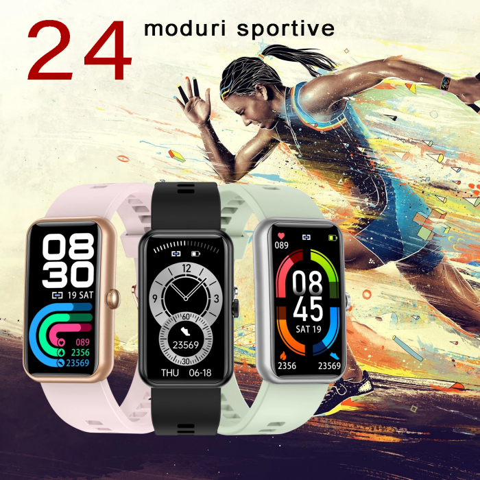 RESIGLAT - Bratara fitness si ceas smartwatch, GO4FIT® , model GF04, Notificari Apeluri/Sms/Social Media, monitorizare activitati fizice, somn, ritm cardiac, pedometru, rezistent la apa, negru simplu [6]