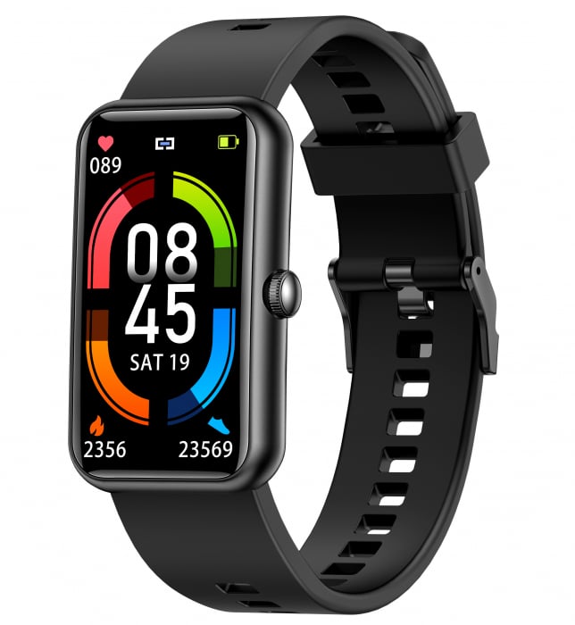 RESIGLAT - Bratara fitness si ceas smartwatch, GO4FIT® , model GF04, Notificari Apeluri/Sms/Social Media, monitorizare activitati fizice, somn, ritm cardiac, pedometru, rezistent la apa, negru simplu [1]
