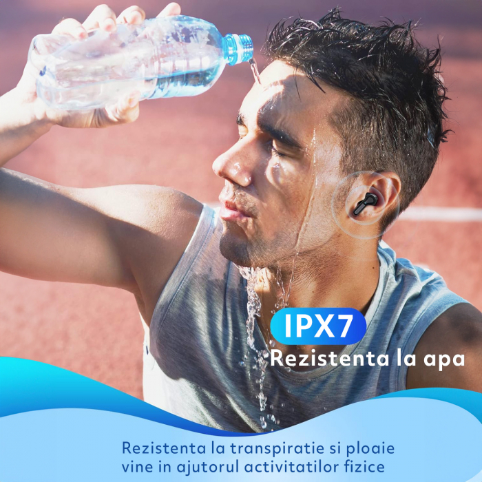 Casti Wireless Audio fara Fir, Bluetooth 5.1, Microfon, Afisaj LED, Control Tactil, Autonomie 35h, Tip Incarcare Type-C, Carcasa Magnetica, 400mAh, Rezistenta la Apa IPX7, Negru [7]