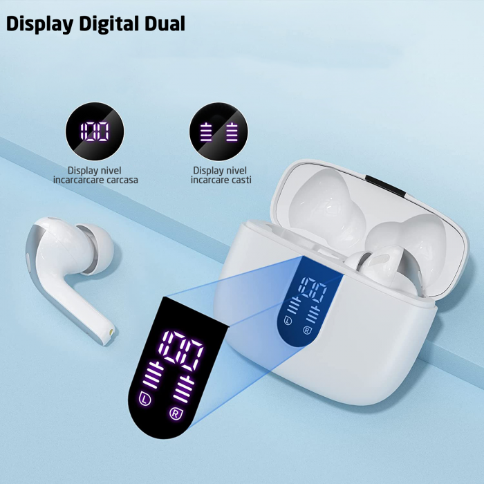 Casti Wireless Audio, GO4FIT®, Model GX08, Bluetooth 5.3, Control prin Atingere, Fara Fir, Carcasa Magnetica, Afisare LED, Autonomie 30 h, Alb [3]