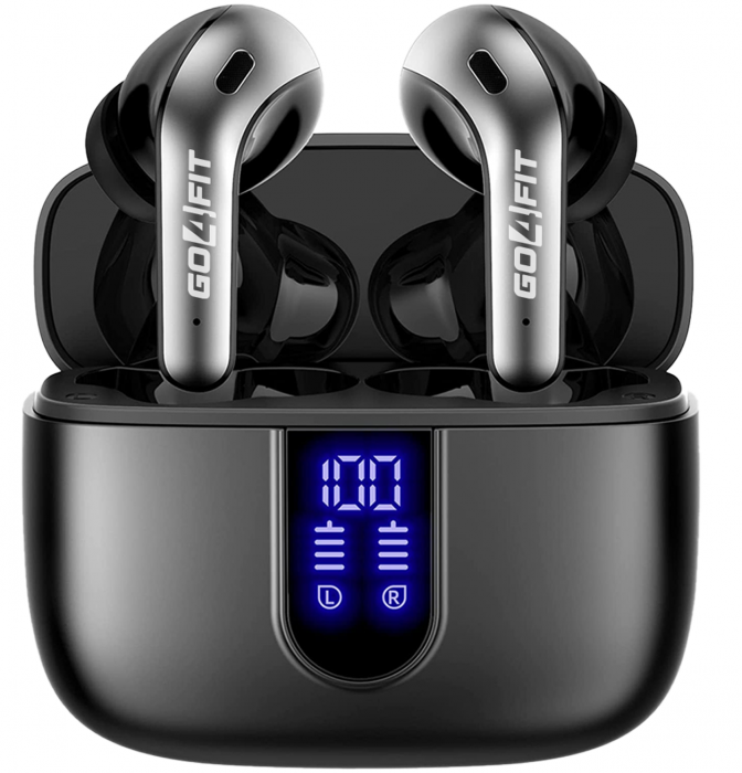 Casti Wireless Audio, GO4FIT®, Model GX08, Bluetooth 5.3, Control prin Atingere, Fara Fir, Carcasa Magnetica, Afisare LED, Autonomie 30 h, Negru [1]