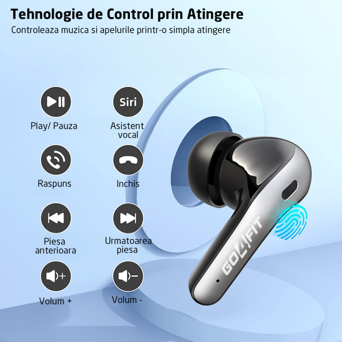 Casti Wireless Audio, GO4FIT®, Model GX08, Bluetooth 5.3, Control prin Atingere, Fara Fir, Carcasa Magnetica, Afisare LED, Autonomie 30 h, Negru [4]