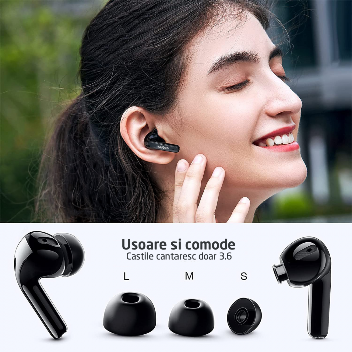 Casti Wireless Audio, GO4FIT®, Model GX08, Bluetooth 5.3, Control prin Atingere, Fara Fir, Carcasa Magnetica, Afisare LED, Autonomie 30 h, Negru [8]