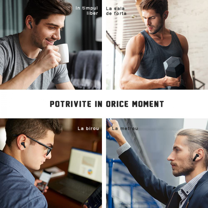 Casti wireless audio, GO4FIT® , model GX01, Bluetooth 5.0, Control prin Atingere, fara fir, Carcasa Magnetica, Afisare LED, Autonomie 20 h, Negru [7]