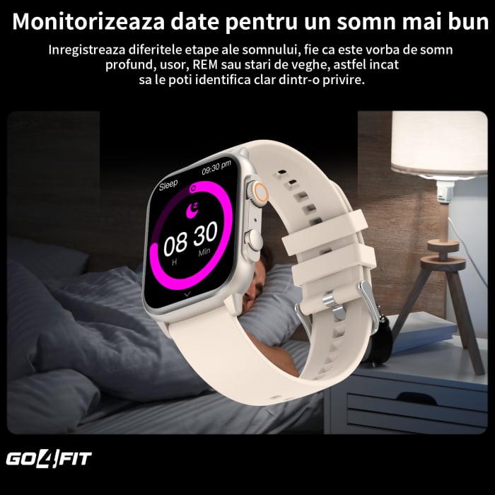 Ceas Smartwatch GO4FIT®, Ecran Touch 1.95’’ Amoled, Apeluri, Notificari, Microfon, Difuzor, Bluetooth 5.2, Blocarea Ecranului, Limba Romana, Autonomie 7 Zile, NFC, Interfata Customizabila, Crem [5]