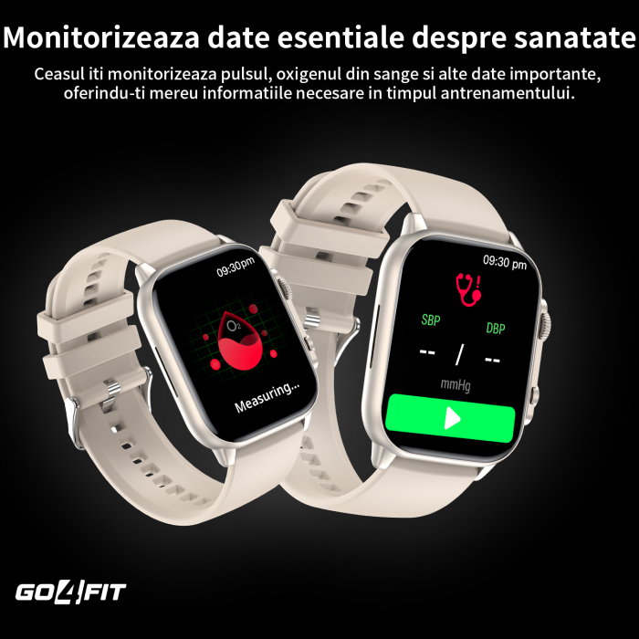 Ceas Smartwatch GO4FIT®, Ecran Touch 1.95’’ Amoled, Apeluri, Notificari, Microfon, Difuzor, Bluetooth 5.2, Blocarea Ecranului, Limba Romana, Autonomie 7 Zile, NFC, Interfata Customizabila, Crem [9]