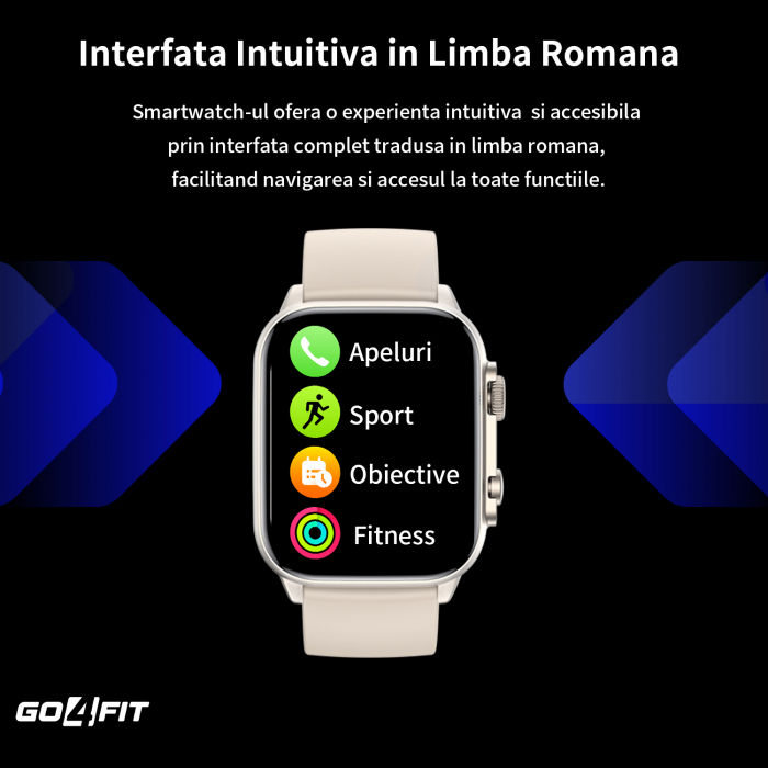 Ceas Smartwatch GO4FIT®, Ecran Touch 1.95’’ Amoled, Apeluri, Notificari, Microfon, Difuzor, Bluetooth 5.2, Blocarea Ecranului, Limba Romana, Autonomie 7 Zile, NFC, Interfata Customizabila, Crem [4]