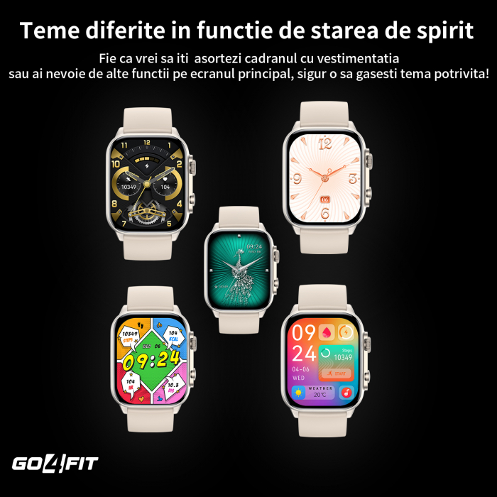 Ceas Smartwatch GO4FIT®, Ecran Touch 1.95’’ Amoled, Apeluri, Notificari, Microfon, Difuzor, Bluetooth 5.2, Blocarea Ecranului, Limba Romana, Autonomie 7 Zile, NFC, Interfata Customizabila, Crem [6]