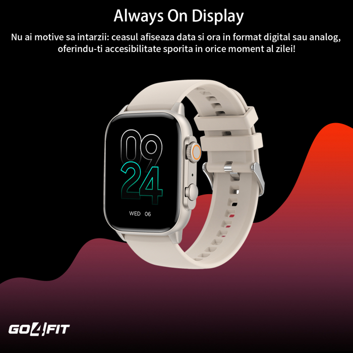 Ceas Smartwatch GO4FIT®, Ecran Touch 1.95’’ Amoled, Apeluri, Notificari, Microfon, Difuzor, Bluetooth 5.2, Blocarea Ecranului, Limba Romana, Autonomie 7 Zile, NFC, Interfata Customizabila, Crem [8]