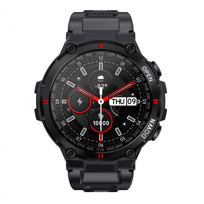 Ceas smartwatch pentru barbati, GO4FIT® , model GK22, rezistent la apa IP67, Notificari Apeluri/Sms/Social Media, monitorizare activitati fizice, somn, ritm cardiac, pedometru, rezistent la apa, negru [6]