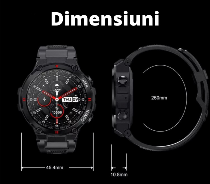 Ceas smartwatch pentru barbati, GO4FIT® , model GK22, rezistent la apa IP67, Notificari Apeluri/Sms/Social Media, monitorizare activitati fizice, somn, ritm cardiac, pedometru, rezistent la apa, negru [3]