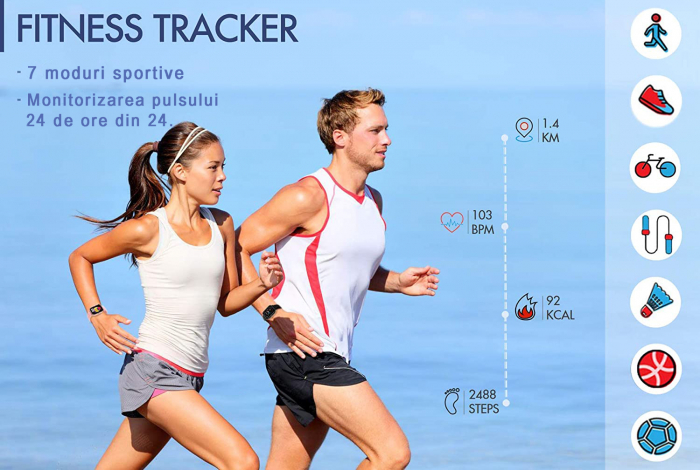 Ceas smartwatch si bratara fitness, GO4FIT® , model GF01, Notificari Apeluri/Sms/Social Media, monitorizare activitati fizice, somn, ritm cardiac, pedometru, player muzica, rezistent la apa, gri [5]