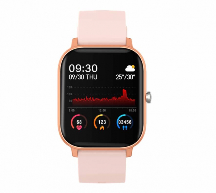 Ceas smartwatch si bratara fitness, GO4FIT® , model GF01, Notificari Apeluri/Sms/Social Media, monitorizare activitati fizice, somn, ritm cardiac, pedometru, player muzica, rezistent la apa, roz [8]