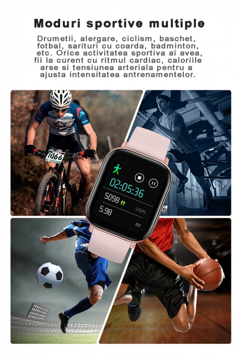 Ceas smartwatch si bratara fitness, GO4FIT® , model GF01, Notificari Apeluri/Sms/Social Media, monitorizare activitati fizice, somn, ritm cardiac, pedometru, player muzica, rezistent la apa, roz [9]