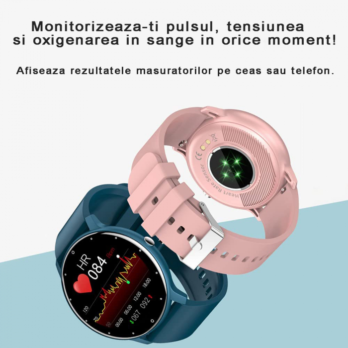 Ceas smartwatch si bratara fitness, GO4FIT® , model GF03, Notificari Apeluri/Sms/Social Media, monitorizare activitati fizice, somn, ritm cardiac, pedometru, player muzica, rezistent la apa, roz [9]
