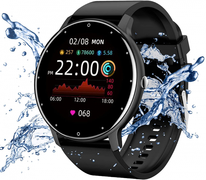 Ceas smartwatch si bratara fitness, GO4FIT® , model GF03, Notificari Apeluri/Sms/Social Media, monitorizare activitati fizice, somn, ritm cardiac, pedometru, player muzica, rezistent la apa, negru [3]