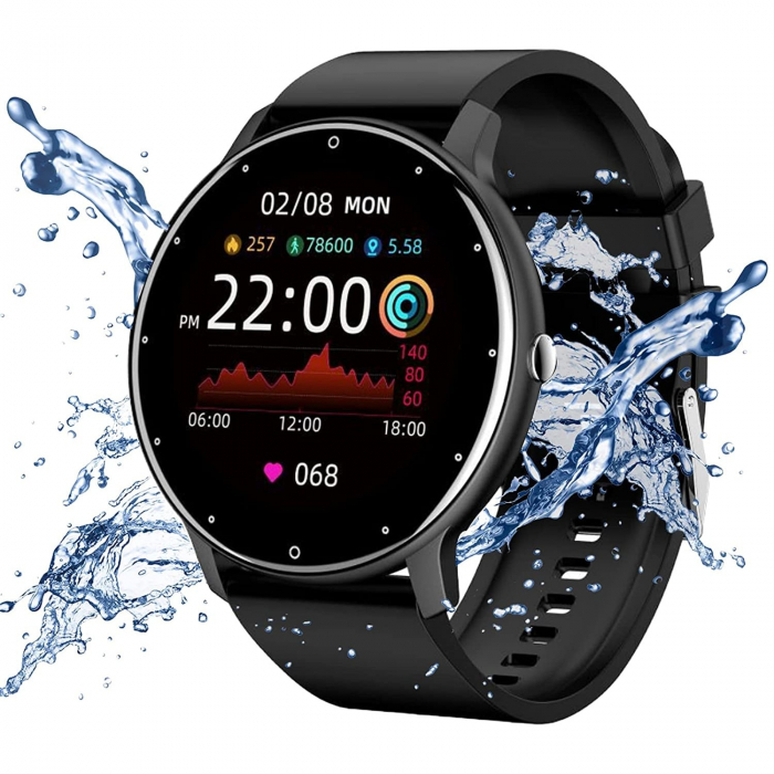 Ceas smartwatch si bratara fitness, GO4FIT® , model GF03, Notificari Apeluri/Sms/Social Media, monitorizare activitati fizice, somn, ritm cardiac, pedometru, player muzica, rezistent la apa, negru [7]
