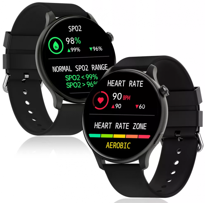 Ceas smartwatch si bratara fitness, GO4FIT® , model GFW11, Notificari Apeluri/Sms/Social Media, monitorizare activitati fizice, somn, ritm cardiac, pedometru, player muzica, rezistent la apa, negru [9]