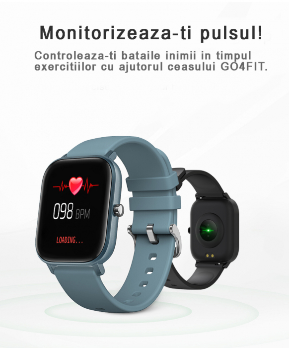RESIGILAT - Ceas smartwatch si bratara fitness, GO4FIT® , model GF01, Notificari Apeluri/Sms/Social Media, monitorizare activitati fizice, somn, ritm cardiac, pedometru, player muzica, rezistent la ap [15]