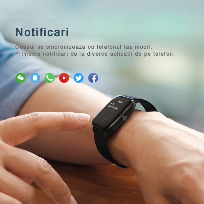 Ceas smartwatch si bratara fitness, GO4FIT® , model GF01, Notificari Apeluri/Sms/Social Media, monitorizare activitati fizice, somn, ritm cardiac, pedometru, player muzica, rezistent la apa, negru [3]