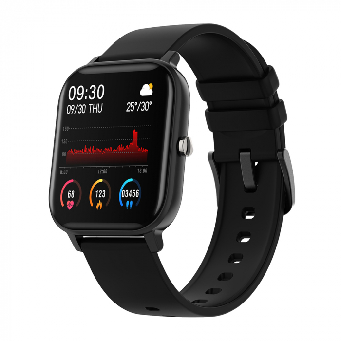 Ceas smartwatch si bratara fitness, GO4FIT® , model GF01, Notificari Apeluri/Sms/Social Media, monitorizare activitati fizice, somn, ritm cardiac, pedometru, player muzica, rezistent la apa, negru [1]